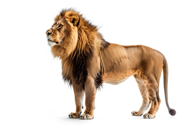 full body side view of majestic lion standing on whi 1721123133 2