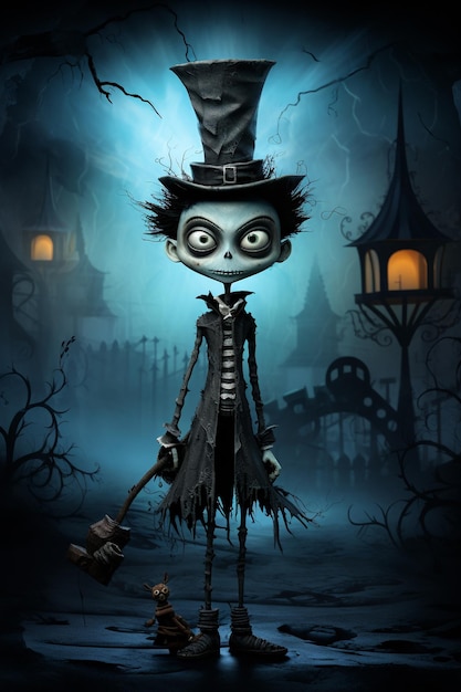 Photo full body spooky a cartoon of a erie harry potter in the style of misty gothic