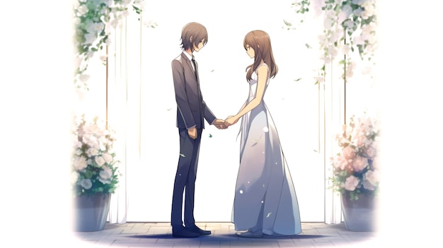 Full Body Wedding with Two Anime Characters Looking