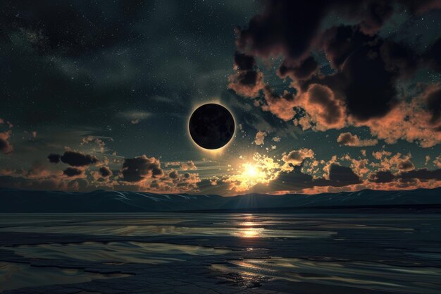 Full Circle Solar Eclipse in the Night Sky Sun Space Astronomy