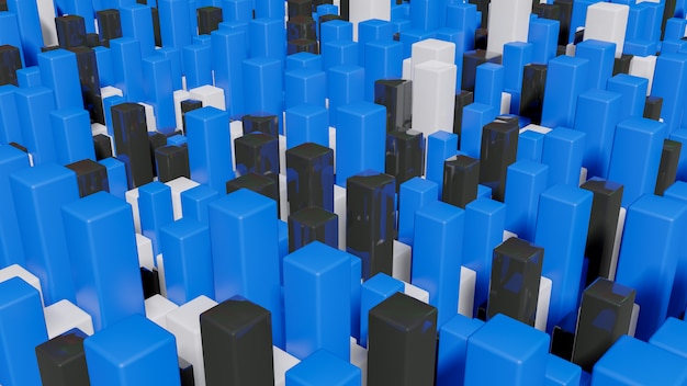 Full color squares extruded abstract 3d cityscape