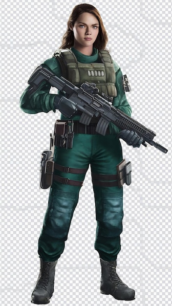 full female solider on transparency background PNG