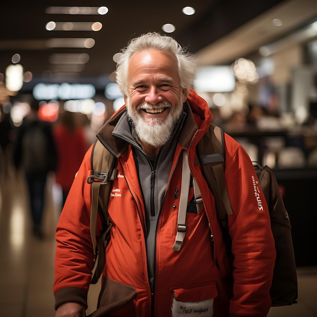 full figure happy smiling Santa Claus late night christamas shopping in a scandinavian shopping