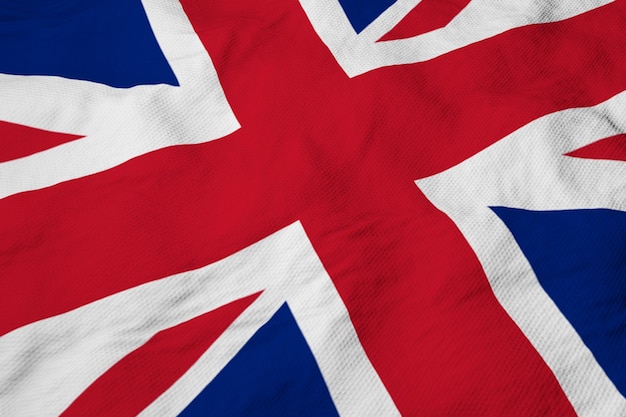 Full frame closeup on a waving UK flag in 3D rendering