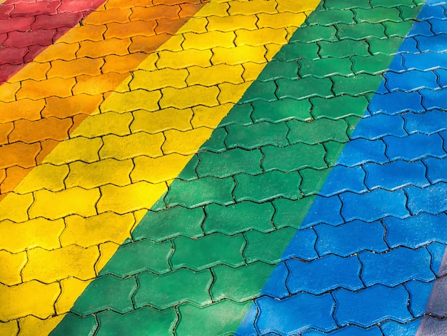 Full Frame Colorful Painted RainbowColored Tiled Floor