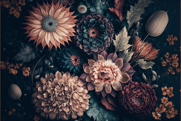 Full frame Flower background in vintage style Generative Ai