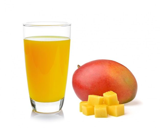 Full glass of Mango Juice and mango isolated on white