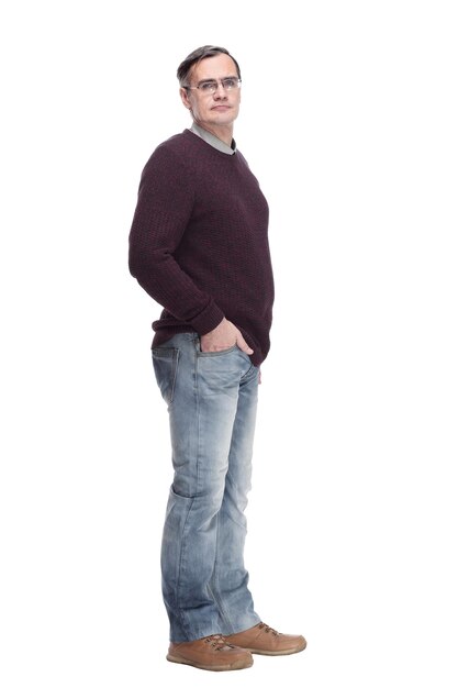 Photo in full growth casual man in jeans and a jumper