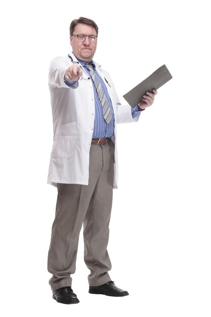 In full growth qualified doctor with a clipboard