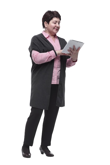 Full length  adult woman with a digital tablet