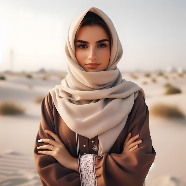 full length of Dubai woman with hijab