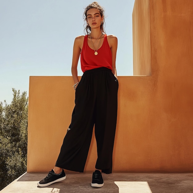 Full length portrait of a beautiful young woman in sportswear posing outdoors