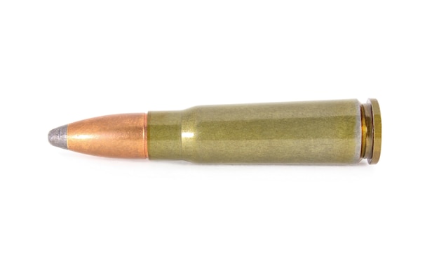 Full metal jacket cartridge from carabine isolated on white