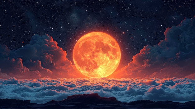 Full Moon Against Black Sky Background Banner HD