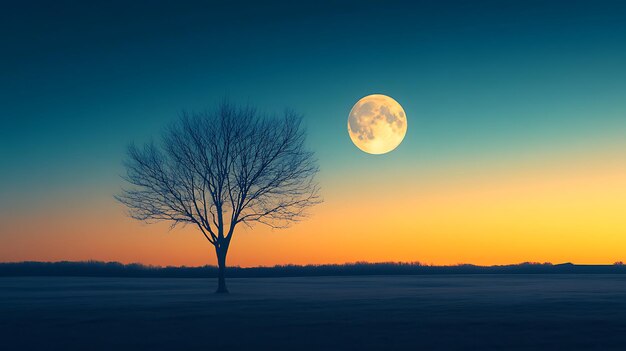 Photo full moon over a barren tree