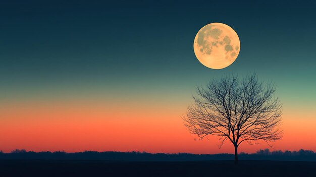 Photo full moon over a barren tree