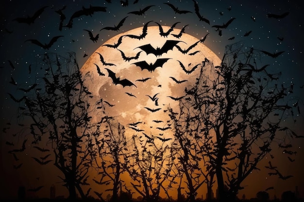 Over a full moon bats may be seen flying in silhouette