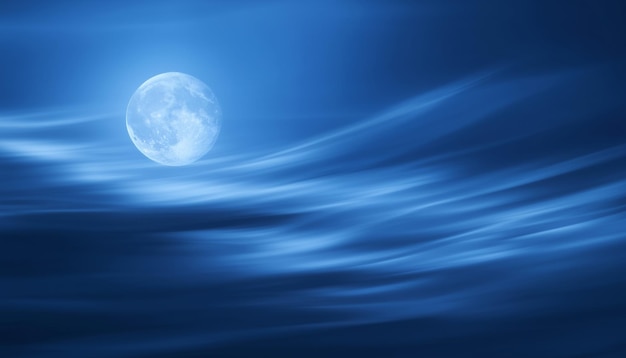 full moon on a blue sky with waves and waves