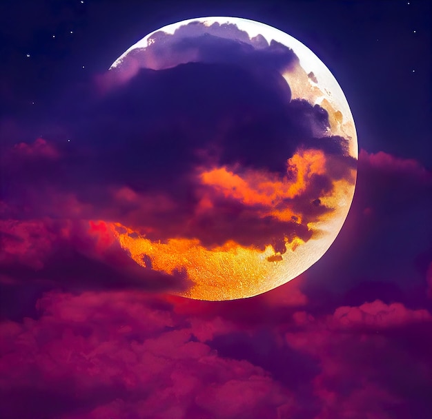 Full moon on a dark night Halloween background with moon Digital art