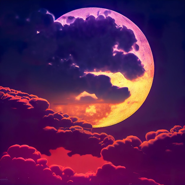 Full moon on a dark night Halloween background with moon Digital art