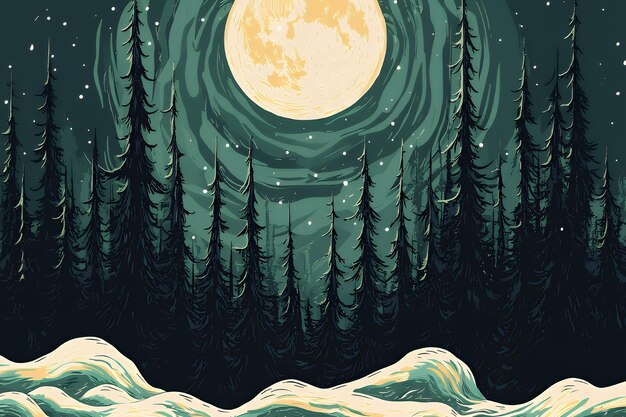 Photo full moon over forest landscape