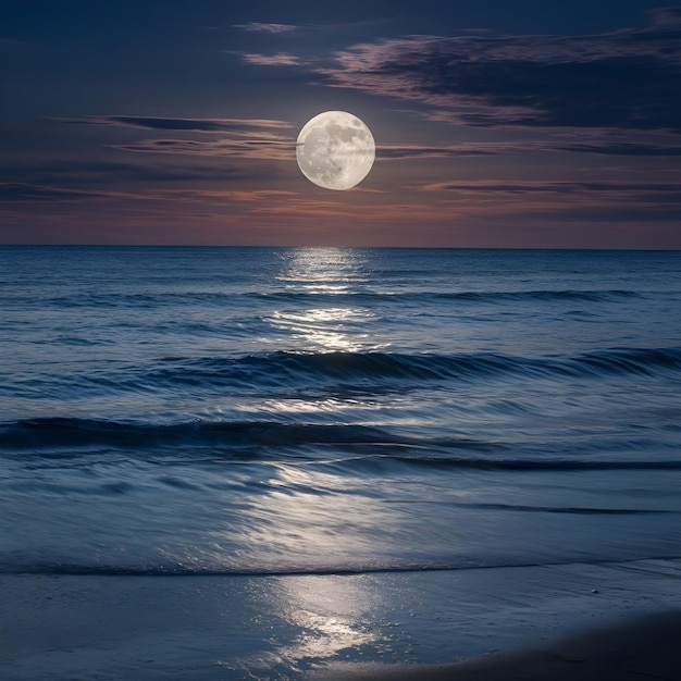 Photo full moon illuminating the clear bluish night sky and with its rays of light beautifully reflected