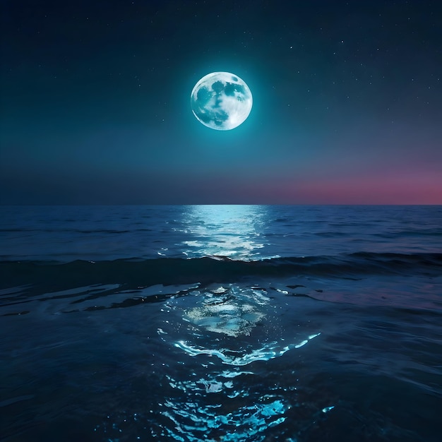 a full moon is reflected in the water and the moon is shining