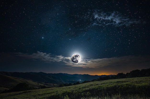 Photo a full moon is seen in the night sky with a full moon in the background