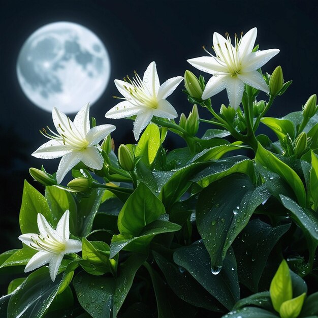 Photo a full moon is seen behind a plant with the moon in the background