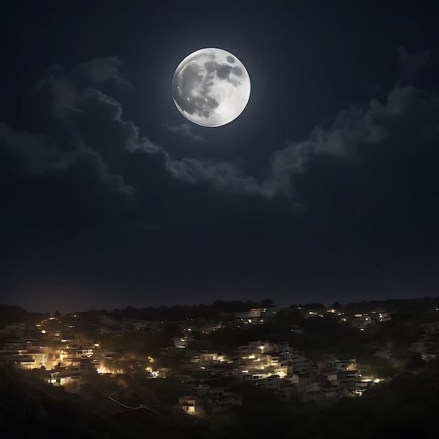 Photo a full moon is seen in the sky above a city