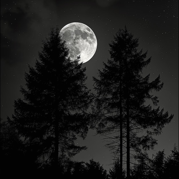 Photo a full moon is seen in the sky with the trees in the foreground