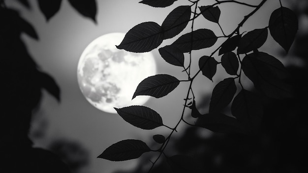 a full moon is seen through the branches of a tree