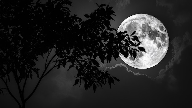 a full moon is seen through a tree with a full moon in the background