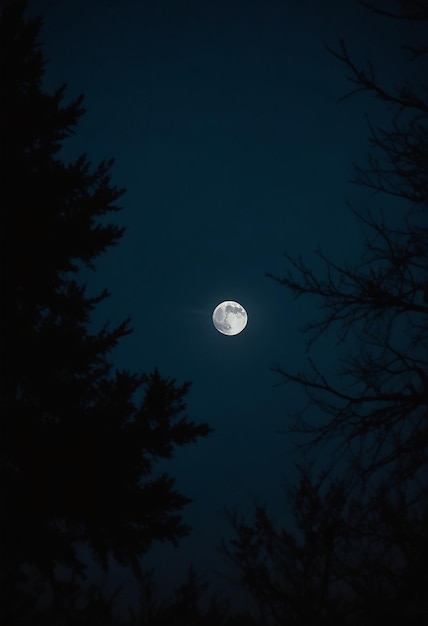 Photo a full moon is seen through the trees and the moon is shining through the night sky