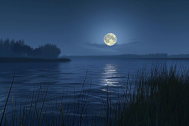 Photo a full moon is shining on a lake with a boat in the water