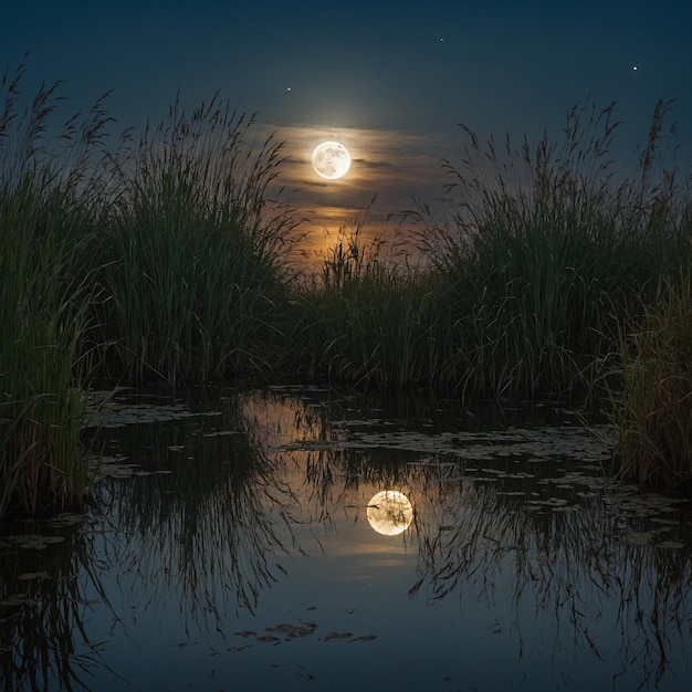 a full moon is shining on the water and the moon is shining