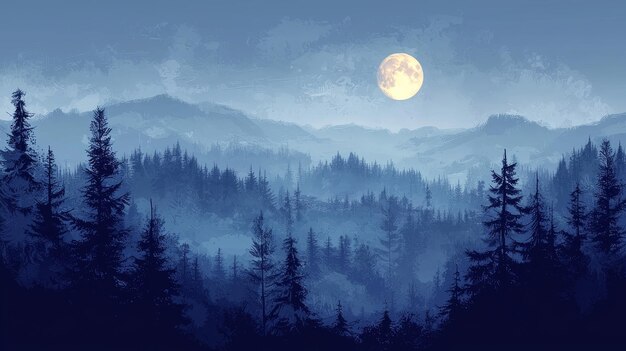 Photo full moon over misty mountains