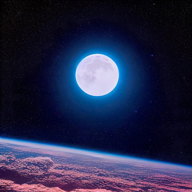 Full moon in night sky Beautiful background with moon Digital art