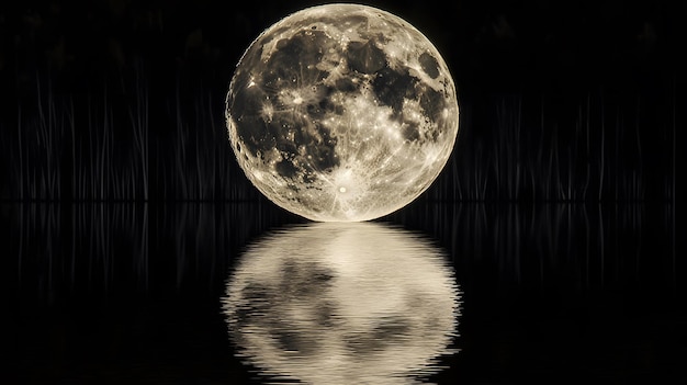 Photo full moon reflected in still water