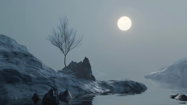 Photo a full moon rises over a lake in the winter