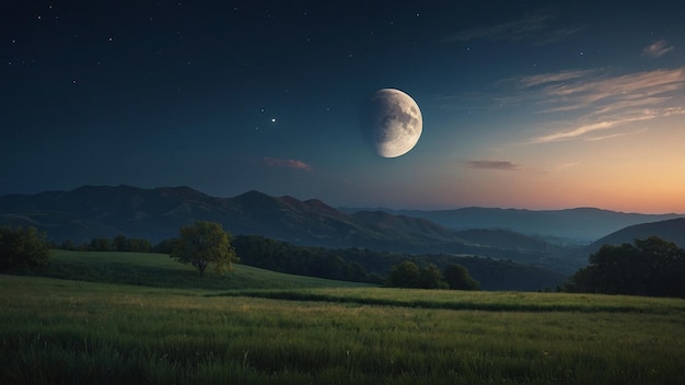 Full moon rising over a serene landscape