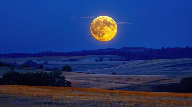 Photo full moon over rolling hills