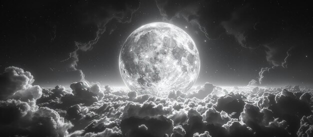 Photo full moon over a sea of clouds