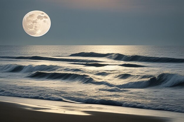 Photo full moon on seascape to night