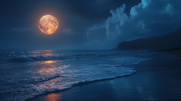 A full moon sets over the coast at night Generative AI