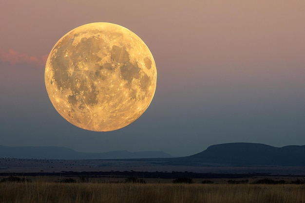 A full moon setting over the south african lowveld with a subtle pastel sky