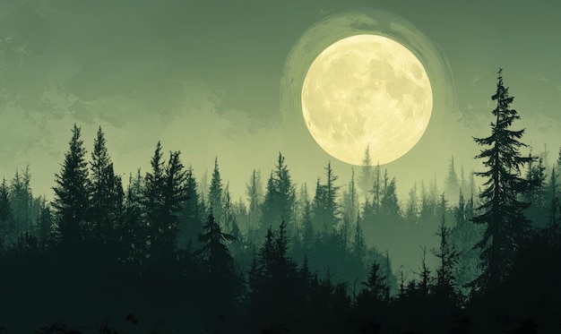 Photo full moon over a silhouetted forest