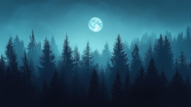 Photo full moon over silhouetted forest