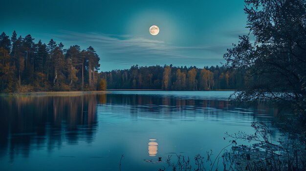 Photo full moon over tranquil lake