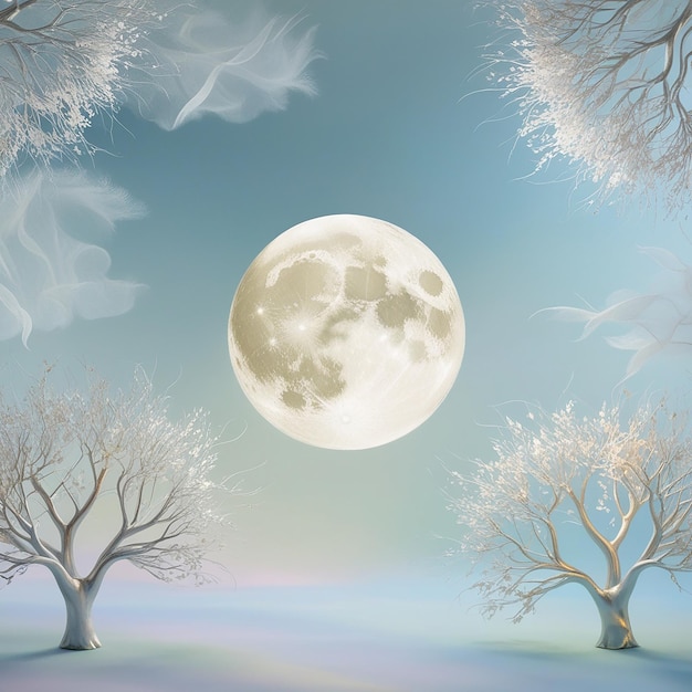 Photo a full moon and trees in the sky